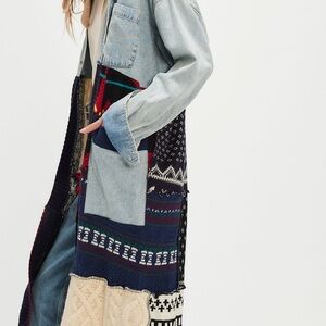 NWT Tricia Fix x Free People Freddie Denim Patchwork Maxi Shirt Jacket XS